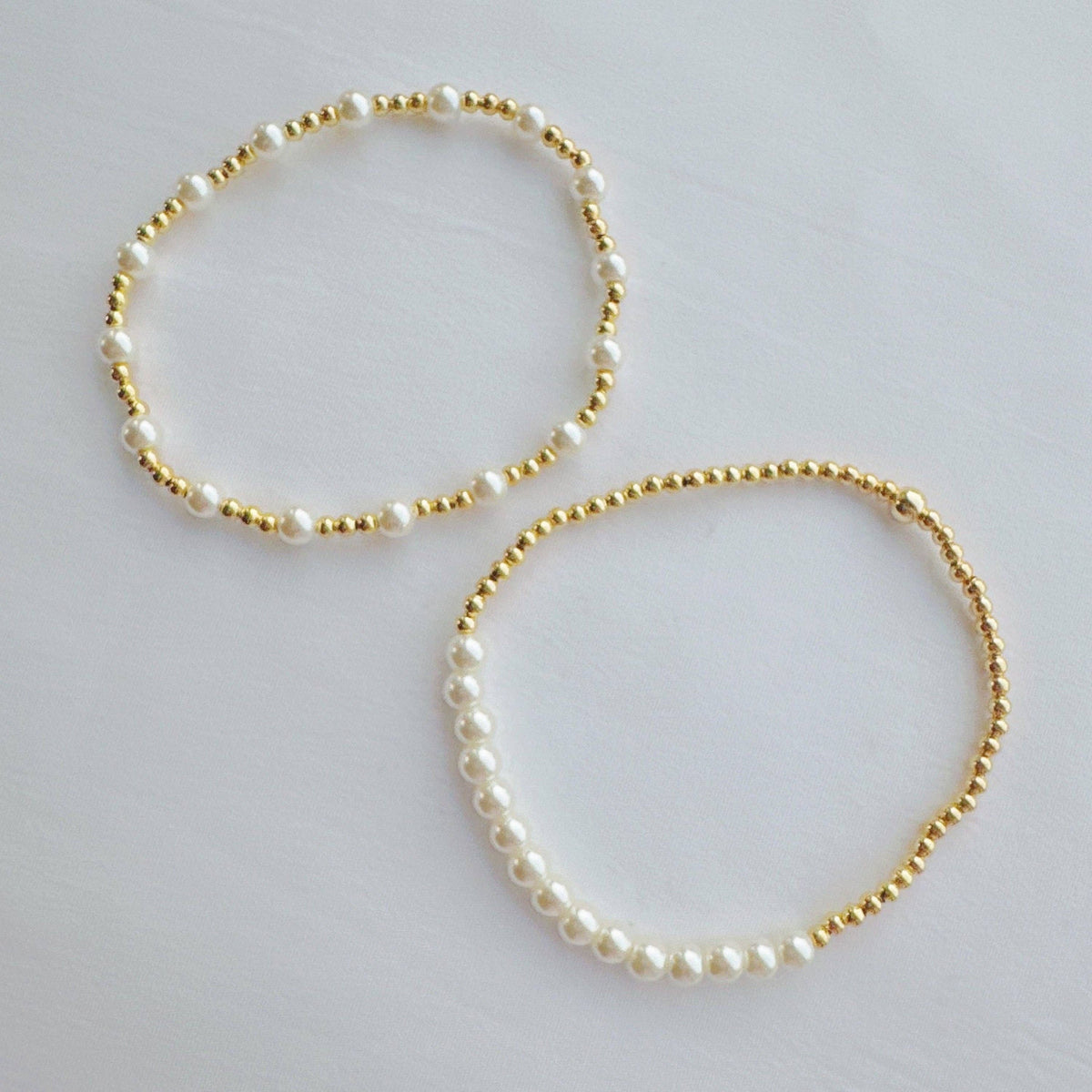 Pearls And Gold Stretch Bracelet Set Of 2